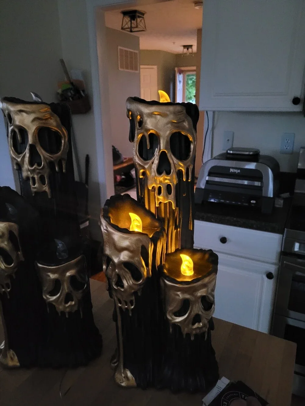 NEW Gold & Black Skull Candle Set - Decorative Halloween Home Accent